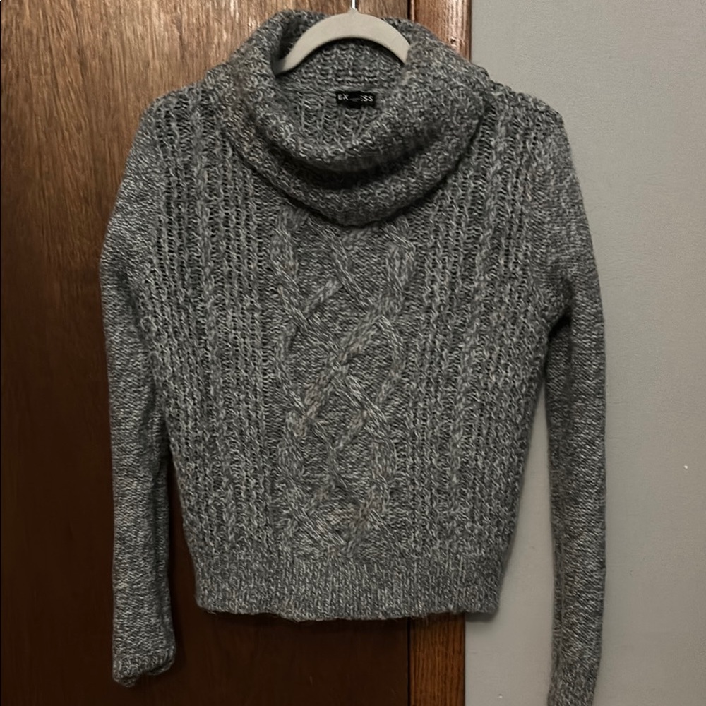 Express Gray Cable Knit Turtleneck Sweater